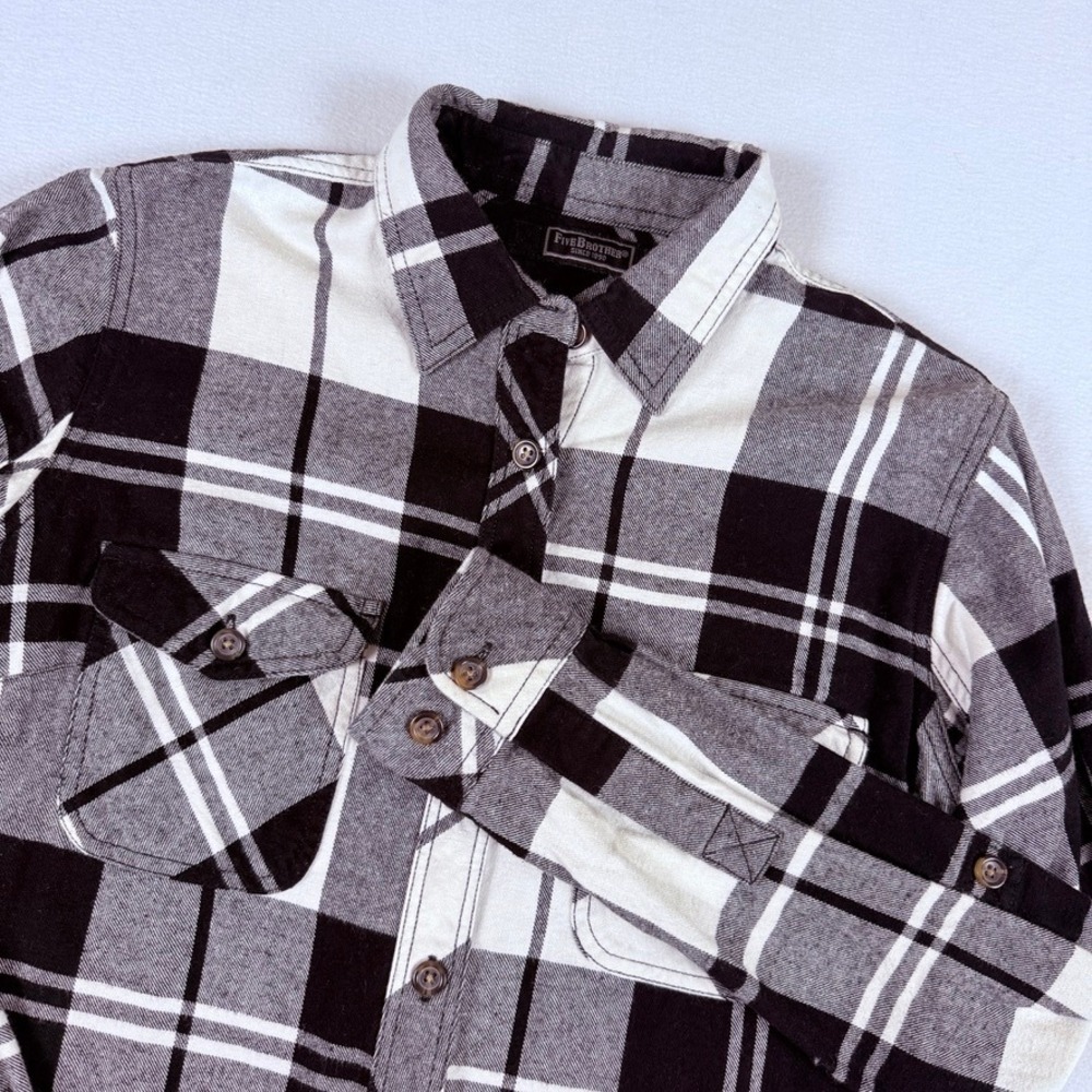 Five Brother Flannel Shirt Womens Large Black White Plaid Rustic Cabincore